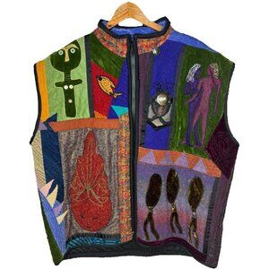 Mens Vintage Abstract Appliqué Patchwork Wearable Art Vest Handmade  Sz OS (1578